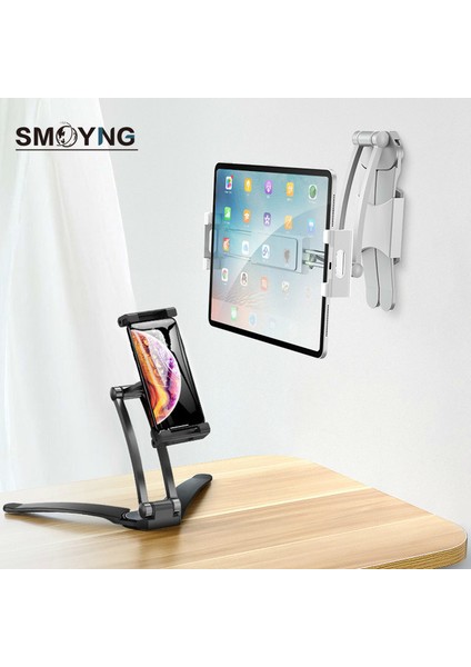 2 Beyaz Duvar Tabanı Alüminyum Mutfak Masaüstü Tablet Telefon Tutucu Standı Katlanabilir Ayarlanabilir 5-13 Inç Tablet Telefon Masaüstü Montajı iPad Pro 12.9 Için (Yurt Dışından) fiyatları