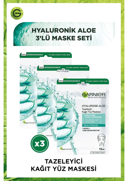 Kağıt Yüz Maskesi Tazeleyici Hyaluronik Aloe 28 gr x 3 Adet