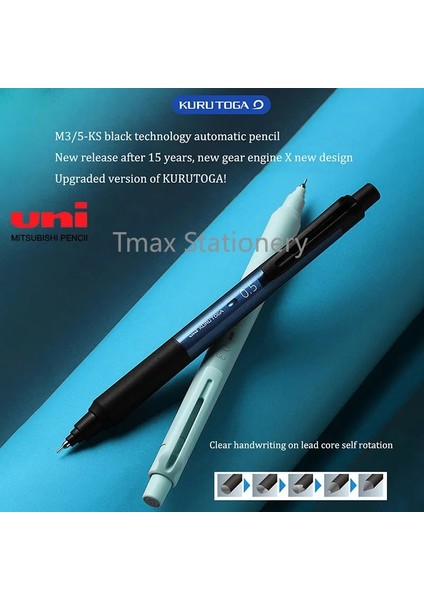 Buz Mavisi 0.3mm Unı Mekanik Kurşun Kalem M3/5-Ks Siyah Teknoloji Yükseltilmiş Kuru Toga Kurşun Çekirdek Kendi Kendine Dönme 0.3/0.5mm Öğrenci Yazma Çizimi (Yurt Dışından)