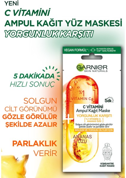 Ampul Kağıt Maske Seti Hyaluronik, C Vitamini ve Niacinamide 15 gr