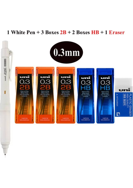 0.3mm Beyaz Set B Yeni Uni Alpha-Gel Anahtarlı Mekanik Kurşun Kalem, Tutma Kuru Toga Otomatik 0.3 0.5 mm Yumuşak Rahat Kavrama M5-1009GG Sınırlı Üretim (Yurt Dışından)