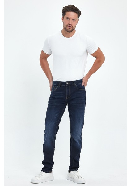 Erkek Edward Dark Blue Slim Straight Jean Pantolon