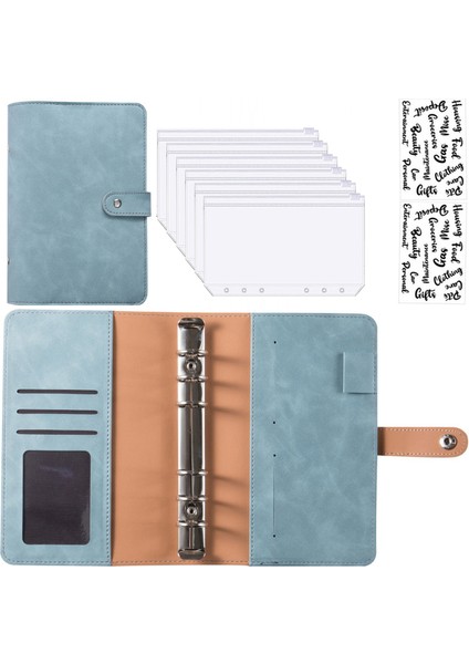 Sky Blueand Etiket Iyi Malzeme A6 Pu Deri Bütçe Bağlayıcı Defter Nakit Zarflar Sistemi Seti Bağlayıcı Cepler Para Bütçe Tasarrufu Fatura Organizatör (Yurt Dışından)
