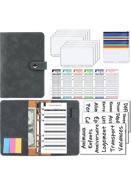 Sky Blueand Etiket Iyi Malzeme A6 Pu Deri Bütçe Bağlayıcı Defter Nakit Zarflar Sistemi Seti Bağlayıcı Cepler Para Bütçe Tasarrufu Fatura Organizatör (Yurt Dışından)