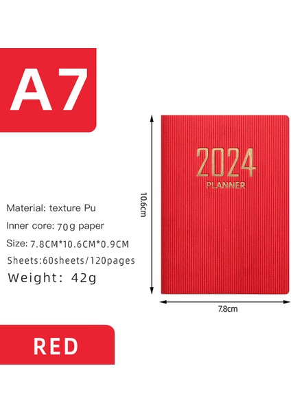 Kırmızı A7 2024 A7 Mini Cep Defter 365 Gün Not Defteri Günlüğü Dizüstü Gün Hafta Ay Planlayıcısı Ofis Okul Kırtasiye (Yurt Dışından)
