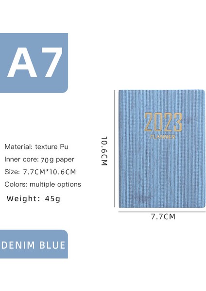 Denim Mavi A7 2023 A7 Mini Dizüstü 365 Gün Taşınabilir Cep Not Defteri Günlük Haftalık Gündem Planlayıcısı Defterler Kırtasiye Ofis Okul Malzemeleri (Yurt Dışından)