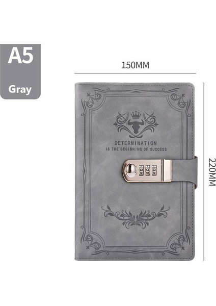 Gri A5 200 Sayfa Retro Şifre Kitap Kilitli Günlüğü Kalınlaşmış Yaratıcı El Defter Öğrenci Not Defteri Kırtasiye Dizüstü Bağlayıcı (Yurt Dışından)