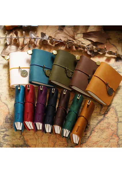 Green-Fm El Yapımı Vintage Gezgin Kitapçığı Mini Edition Mını Gevşek Yaprak Defter Üst Katman Dana Derisi Cep Günlüğü Kitap Defter (Yurt Dışından) indirimleri