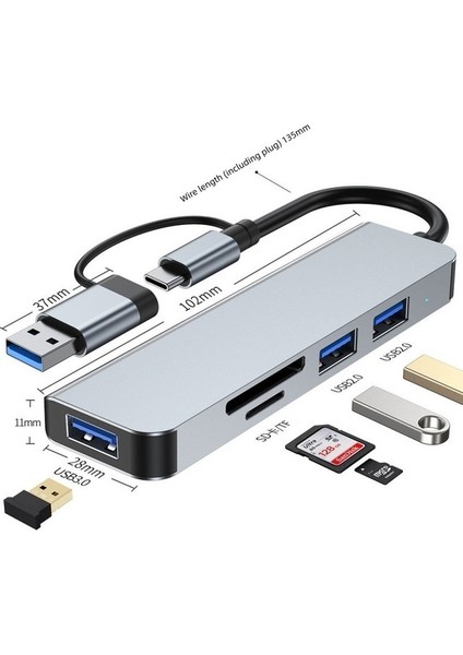 Tip ve Usb'den 5'i 1 Arada USB Hub 3.0 Tip C'den USB 3.0 Dock Istasyonuna Çoklu USB Splitter Ower Adaptörü 4/7 Bağlantı Noktası RJ45 4K MacBook Pro Dizüstü Bilgisayar Aksesuarları Için (Yurt Dışından)