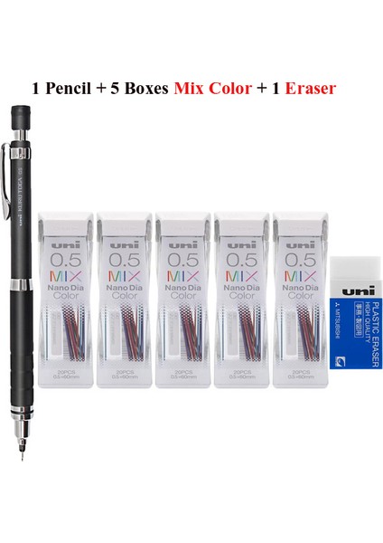 1pen 5 Kutu Mix Set Uni Kuru Toga Mekanik Kurşun Kalem M5-1017 Rulet Modeli Otomatik Olarak Döndür Uç 0.5mm Sanat Kroki Boyama Ofis Okul Malzemeleri (Yurt Dışından)