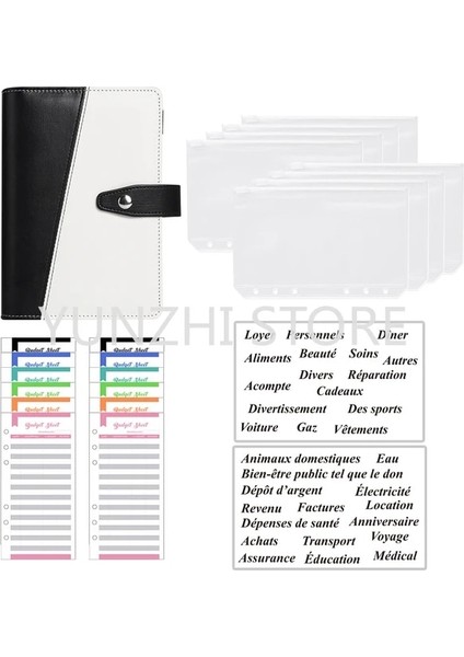 Siyah A6 Dondurma Rengi A6 Bütçe Bağlayıcı Dizüstü Planlayıcısı Organizatör 8 Adet Fermuarlı Cepler 2 Adet Fransız Alfabesi Çıkartmalar Dropshipping (Yurt Dışından)