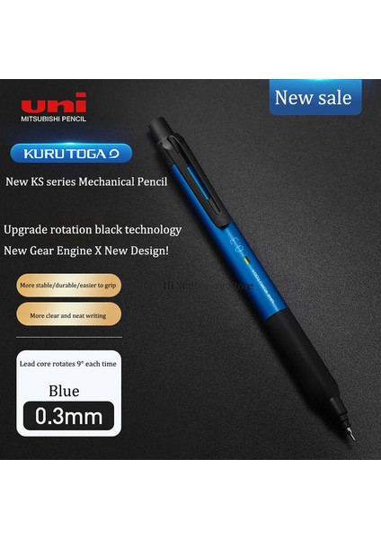 0.3mm Mavi Japonya Unikuru Toga Mekanik Kurşun Kalem Siyah Teknoloji Kurşun Çekirdek Kendiliğinden Dönen M3/5-Ks Yükseltilmiş Sürüm 0.3mm/0.5mm Kırtasiye (Yurt Dışından)