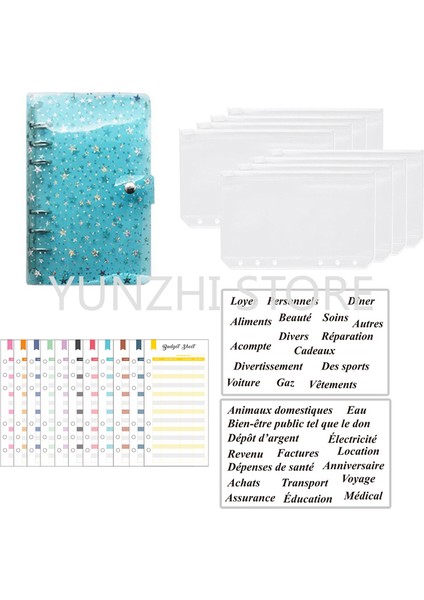 Pvc Yıldız Mavi A6 A6 Bütçe Bağlayıcı Kitleri Dizüstü Dıy Günlüğü Planlayıcısı Organizatör 8 Adet Cepler Okul Tedarikçisi 2 Adet Fransız Alfabesi Çıkartmalar (Yurt Dışından)