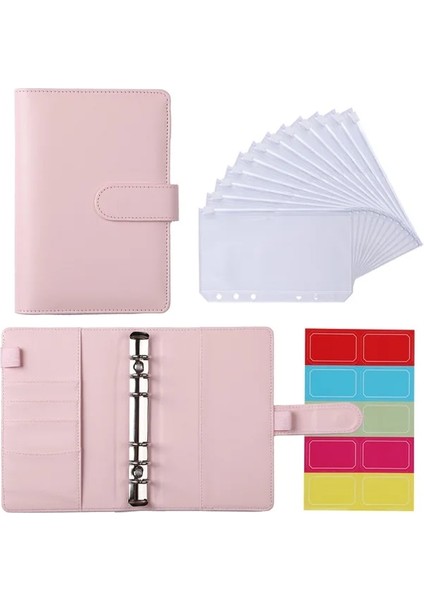 Pembe Set A5 A5 A6 Pu Deri Defter Bağlayıcı Bütçe Planlayıcısı Organizatör 6 Halka Bağlayıcı 12 Bağlayıcı Cepler ve 1 Sayfalık Bütçe Sayfaları Etikel (Yurt Dışından)