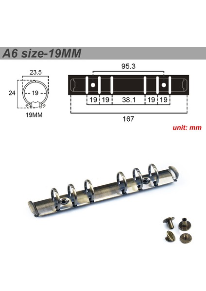 Pirinç A6 19 mm Metal Spiral Halkalar Bağlayıcı Klip 2 Çift Vidalı Günlüğü Dizüstü Planlayıcısı A5 A6 Persoanl A7 Bağlayıcı Klip Dosya Klasörü (Yurt Dışından)
