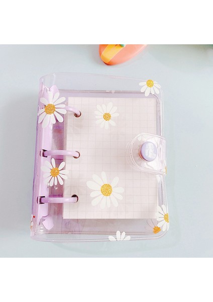 B Kawaii Papatyalar Şeffaf Mini 3 Halka Bağlayıcı Gevşek Yapraklı Defter Günlük Defteri Not Defteri Scrapbooking Ofis Okul Malzemeleri (Yurt Dışından)