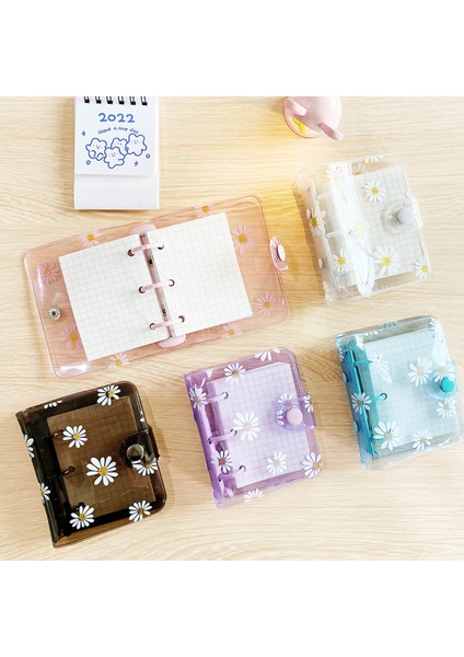 B Kawaii Papatyalar Şeffaf Mini 3 Halka Bağlayıcı Gevşek Yapraklı Defter Günlük Defteri Not Defteri Scrapbooking Ofis Okul Malzemeleri (Yurt Dışından)