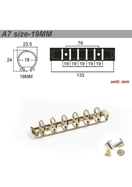 Altın A7 19MM Metal Spiral Halkalar Bağlayıcı Klip 2 Çift Vidalı Günlüğü Dizüstü Planlayıcısı A7 Bağlayıcı Klip Dosya Klasörü (Yurt Dışından)