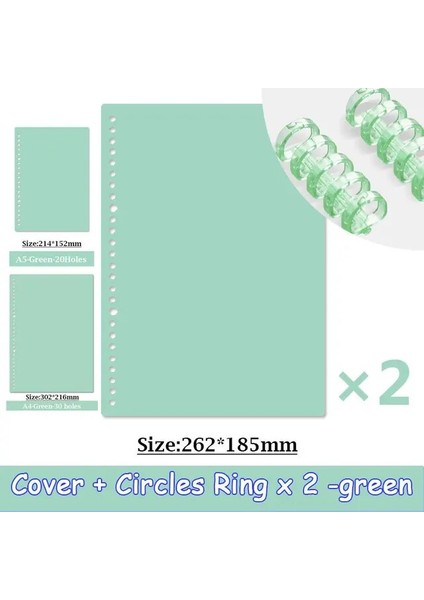 Yeşil Set (4 Adet) A5 4 Sayfa A4 A5 B5 Gevşek Yaprak Kitap Kapağı Pp Renkli Bağlayıcı Spiral Halka Şeffaf Plastik Kırtasiye Ofis Okul Malzemeleri (Yurt Dışından)