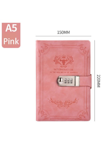 Pembe A5 200 Sayfa Retro Şifre Kitap Kilitli Günlüğü Kalınlaşmış Yaratıcı El Defter Öğrenci Not Defteri Kırtasiye Dizüstü Bağlayıcı (Yurt Dışından)