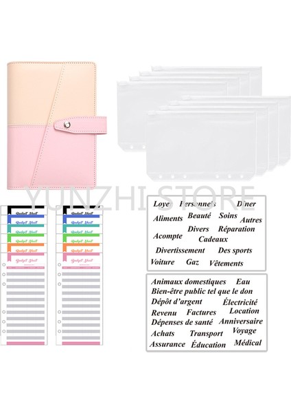 Haki Pembe A6 Dondurma Rengi A6 Bütçe Bağlayıcı Defter Planlayıcısı Organizatör 8 Adet Fermuarlı Cepler 2 Adet Fransız Alfabesi Çıkartmalar Dropshipping (Yurt Dışından)