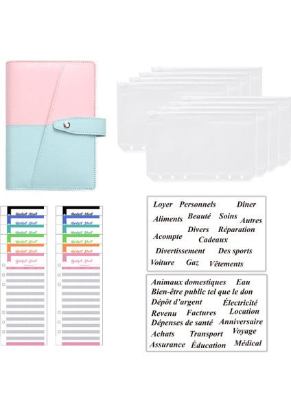 Haki Pembe A6 Dondurma Rengi A6 Bütçe Bağlayıcı Defter Planlayıcısı Organizatör 8 Adet Fermuarlı Cepler 2 Adet Fransız Alfabesi Çıkartmalar Dropshipping (Yurt Dışından)