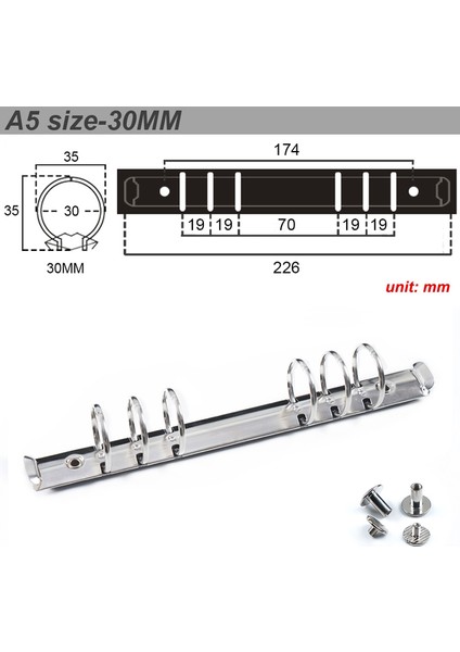 Gümüş A5 30MM Metal Spiral Halkalar Bağlayıcı Klip 2 Çift Vidalı Günlüğü Dizüstü Planlayıcısı A5 A6 Kişisel A7 Bağlayıcı Klip Dosya Klasörü (Yurt Dışından)