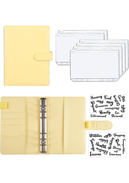 Sarı ve Etiket A6 Pu Deri Bütçe Bağlayıcı Defter Nakit Zarflar Sistemi Para Bütçeleri Tasarrufu Fatura Organizatör Hediyeler Için Bağlayıcı Cepler ile Set (Yurt Dışından)