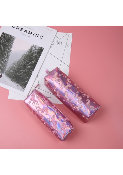 Pembe Hopk Nakış Lazer Unicorn Kalem Kutusu Okul Kalem Kutusu Makyaj Kalem Çantası Büyük Okul Malzemeleri Kırtasiye (Yurt Dışından) modelleri