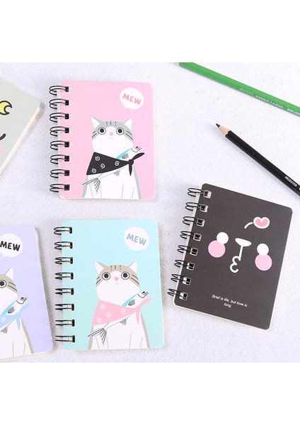 Mavi Kedi A7 Mini Spiral Defter Karikatür Kedi Not Defteri Kawaii Kişisel Günlüğü Planlayıcısı Yatay Çizgi Defter Okul Ofis Arzı 80 Sayfa (Yurt Dışından)