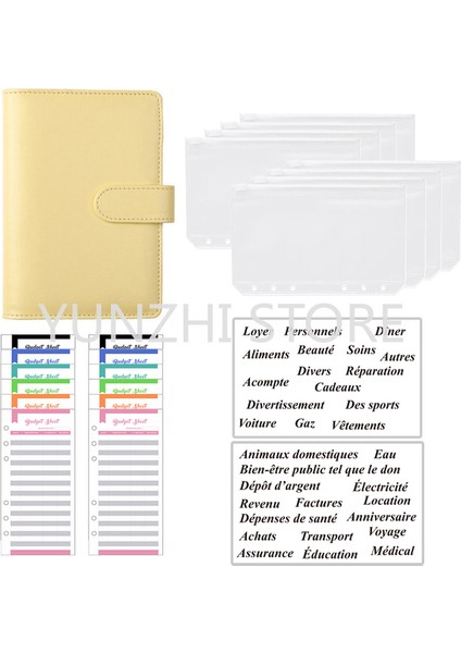 Macaron Sarı A6 A6 Bütçe Çalışma Kitabı Pu Deri Fransa Planlayıcısı Organizatör 8 Fermuarlı Cepler 12 Adet Bütçe Sayfaları 2 Adet Fransız Alfabesi Çıkartmalar (Yurt Dışından)