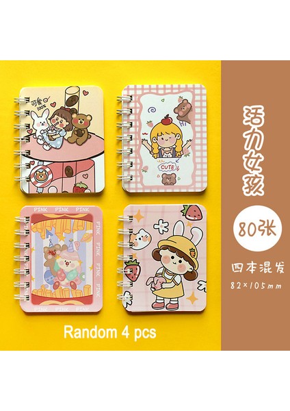 No 6 A7 4 Adet/takım A7 Karikatür Bobin Kitap Öğrenci Okul Kaynağı Cep Dizüstü Eskiz Defteri Taşınabilir Mini Not Defteri Kawaii Kırtasiye 80 Sayfa (Yurt Dışından)