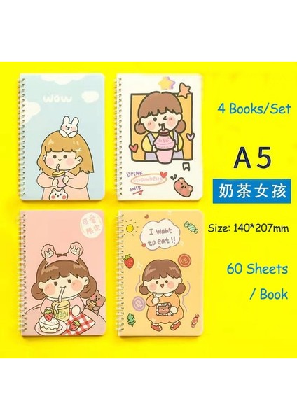 Süt Çay Kız Rastgele 2 Kitap A5 Boyutu Bobin Astarlı Defterler Kawaii Kapak 2 Rastgele Sevimli Kitaplar Kawaii Kore Kırtasiye Öğrenciler Için Okul Malzemeleri (Yurt Dışından)
