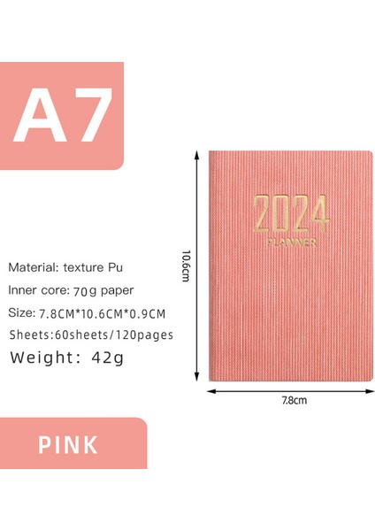 Pembe A7 2024 A7 Mini Cep Defter 365 Gün Not Defteri Günlüğü Dizüstü Gün Hafta Ay Planlayıcısı Ofis Okul Kırtasiye (Yurt Dışından)