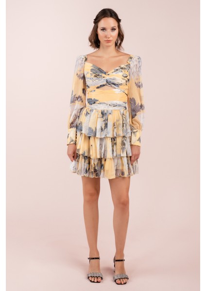 Şifon Kat Kat Kısa Abiye Elbise (CRM-55959)