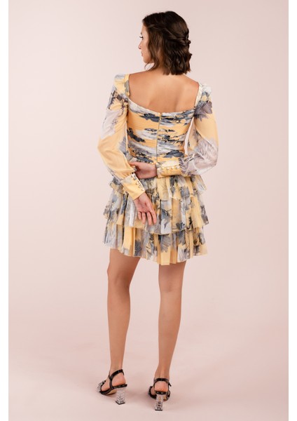 Şifon Kat Kat Kısa Abiye Elbise (CRM-55959) modelleri