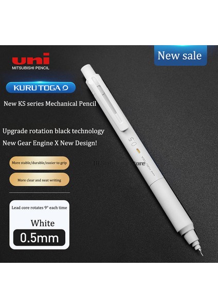 0.5mm Beyaz Japonya Unikuru Toga Mekanik Kurşun Kalem Siyah Teknoloji Kurşun Çekirdek Kendiliğinden Dönen M3/5-Ks Yükseltilmiş Sürüm 0.3mm/0.5mm Kırtasiye (Yurt Dışından)