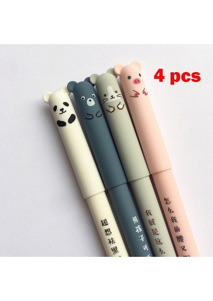 Siyah 4 Adet/takım Kawaii Domuz Ayı Kedi Fare Silinebilir Jel Kalem Okul Ofis Malzemeleri Kırtasiye Hediye 0.35MM Mavi Siyah Mürekkep (Yurt Dışından)