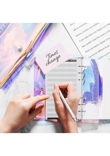 Bilgi Çantası A6 Gevşek Yaprak Mini Klasör Cepleri Snap Düğmesi Mini Bütçe Dosyalayıcı 6 Telli Dosya Kapakları Pvc Şeffaf Defter Yuvarlak Halka Koruyucu (Yurt Dışından)