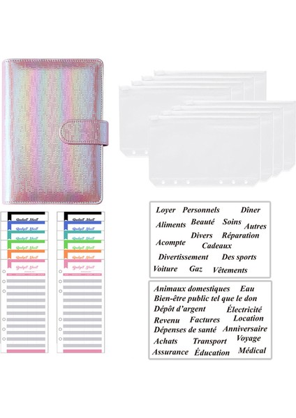 Ekose Lazer Pembe A6 A6 Fransa Bütçe Bağlayıcı Lazer Deri Defter Planlayıcısı Organizatör 8 Fermuarlı Cepler 2 Adet Fransız Alfabesi Çıkartmalar Dropshipping (Yurt Dışından)