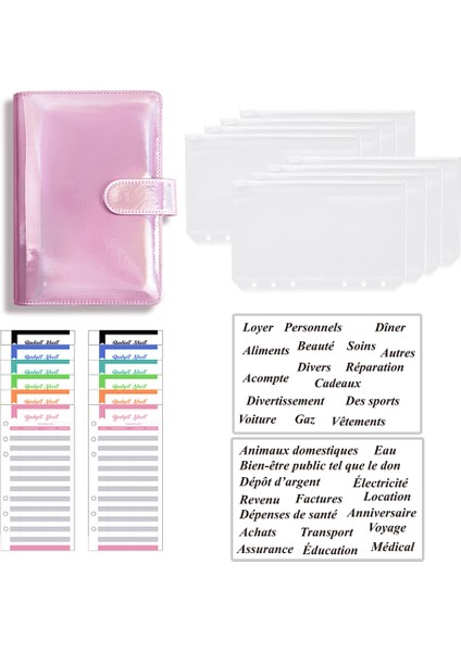 Ekose Lazer Pembe A6 A6 Fransa Bütçe Bağlayıcı Lazer Deri Defter Planlayıcısı Organizatör 8 Fermuarlı Cepler 2 Adet Fransız Alfabesi Çıkartmalar Dropshipping (Yurt Dışından) fiyatları