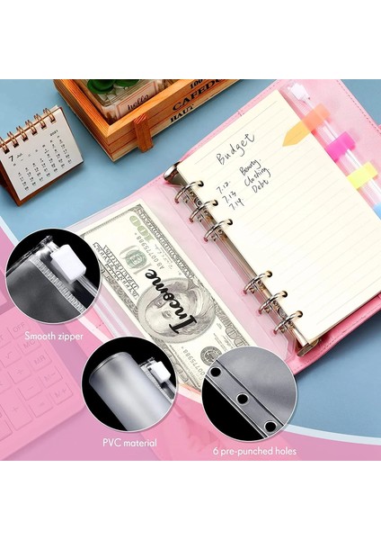 Pembe ve Etiket Bütçe Planlayıcısı 2023 Nakit Zarf Tasarruf Para Finansal Yönetim Için 6 Delikli Bağlayıcı A7 Gevşek Yaprak Defter Bağlayıcı Konut (Yurt Dışından)
