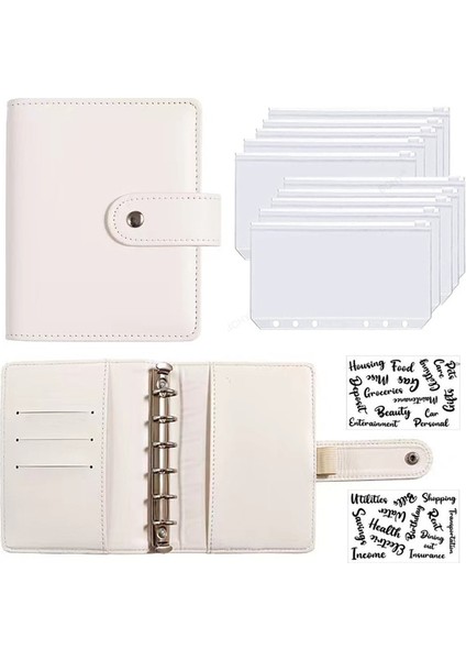 D 2 Etiketli Set A7 2023 Yeni Pu Deri Defter A7 Bağlayıcı Dıy Planlayıcı Organizatör 6 Fermuarlı Cepler 12 Adet Bütçe Sayfası 2 Adet Fransız Alfabesi Çıkartmaları (Yurt Dışından)