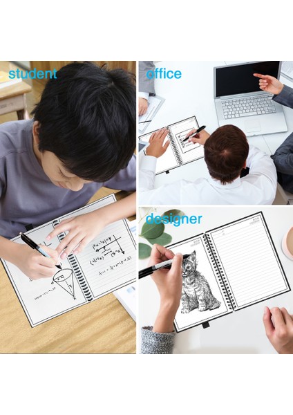 B5 Siyah A5 B5 Akıllı Silinebilir Defter Kağıdı Silme Not Defteri Not Defteri Kalem ile Kaplı Cüzdan Günlük Defteri Ofis Okul Çizim Hediye (Yurt Dışından)