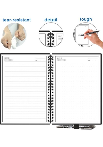 B5 Siyah A5 B5 Akıllı Silinebilir Defter Kağıdı Silme Not Defteri Not Defteri Kalem ile Kaplı Cüzdan Günlük Defteri Ofis Okul Çizim Hediye (Yurt Dışından)