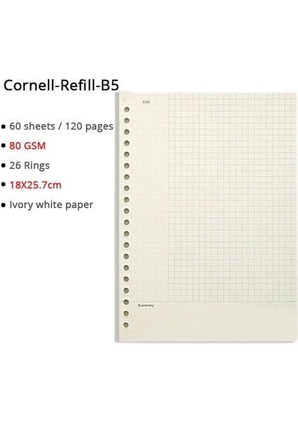 Cornell Dolum B5 Gevşek Yaprak Defter A5/b5/a4 Halka Bağlayıcı Süt Kağıdı Dolum 60 Sayfa Klasör Okul Malzemeleri Planlayıcısı Aksesuarları Kırtasiye (Yurt Dışından)