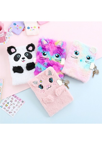 Desen 2 A5 Sevimli Peluş Günlüğü Gizli Defter Çocuklar Için Kilit ve Anahtar ile Kız Erkek Bulanık Not Defteri Kırtasiye Hediye 1 Anahtarlık + 2 Çıkartmalar (Yurt Dışından)