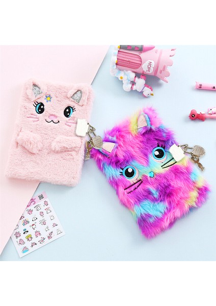 Desen 2 A5 Sevimli Peluş Günlüğü Gizli Defter Çocuklar Için Kilit ve Anahtar ile Kız Erkek Bulanık Not Defteri Kırtasiye Hediye 1 Anahtarlık + 2 Çıkartmalar (Yurt Dışından)