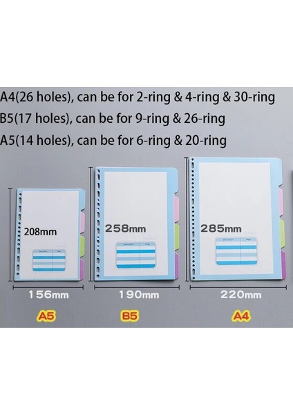 Renkli Çoklu B5 9 Delik 2 Paket Üst Taraf Planlayıcı Günlük Bölücüler A5 A6 A7 B5 A4, Siyah Kraft Beyaz Dizin Ayırıcı Kağıt Kontrol Paneli (Yurt Dışından)
