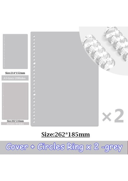Gri Set (4 Adet) A5 4 Sayfa A4 A5 B5 Gevşek Yaprak Kitap Kapağı Pp Renkli Bağlayıcı Spiral Halka Şeffaf Plastik Kırtasiye Ofis Okul Malzemeleri (Yurt Dışından)
